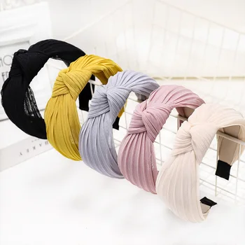 

3pcs/lot Solid Color Lace Yarn Knotted Headband for Girls Simple Design Chiffon HairBand for Women 2020 Summer New