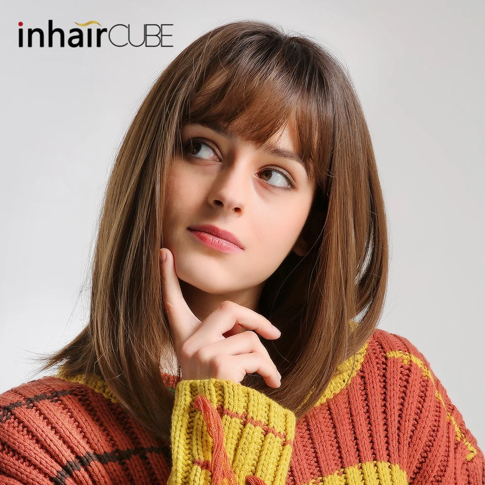 Inhaircube длинные прямые Омбре коричневые Косплей темные корни INS синтетические