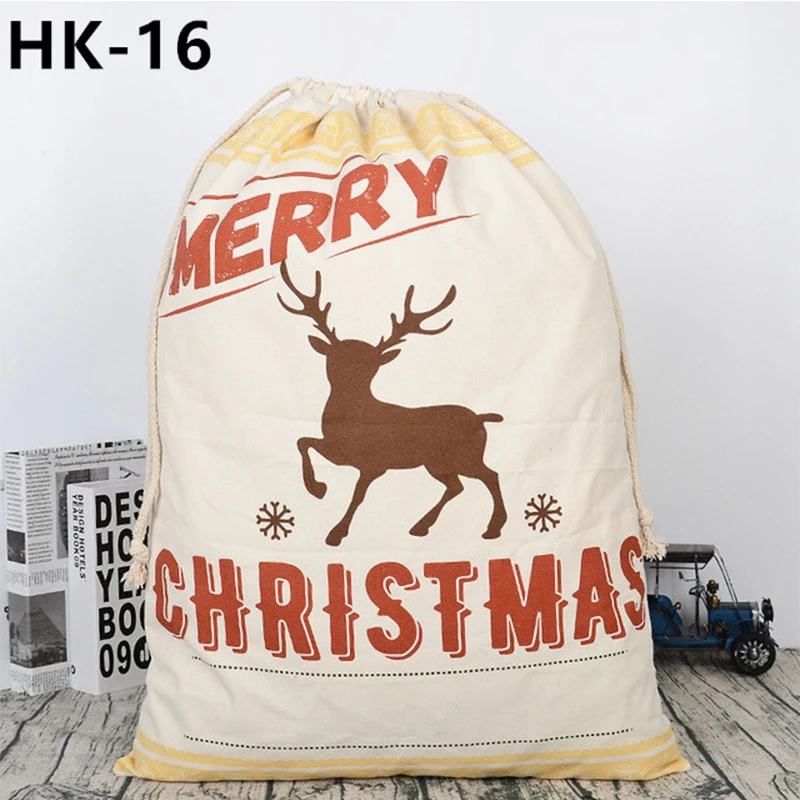 

20pcs/Lot Santa Sack Christmas Gift Bags 44 Styles Xmas Canvas Sack Bag Cotton Elk Santa Claus Drawstring Red Bag For Gift