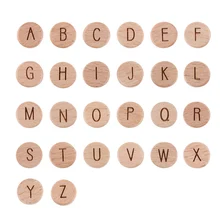 

15mm 30pc/lot Baby Wood English Letters Alphabet Beads Teething Round Beads for Pacifier Chain Necklace DIY Accessories BPA Free
