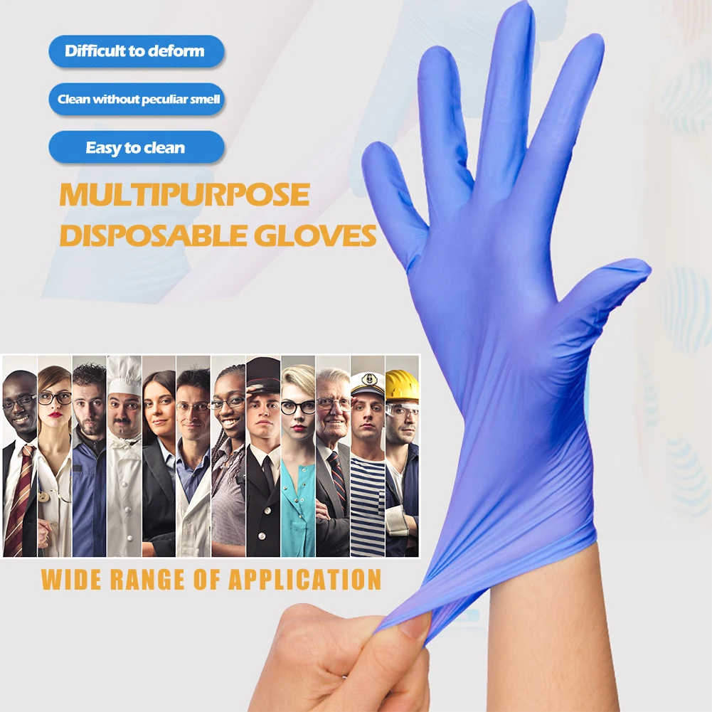 100pcs/set Nitrile Gloves Adult PPE Disposable Dustproof Cleaning Home Garden Gloves Food Mechanism Testing Household Cleaning