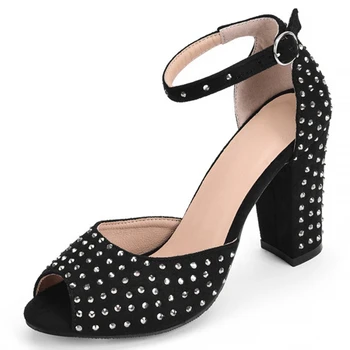 

SaraIris Open Toe Ankle Strap High Heels Solid Sandals Women Brand Fashion Party Sandals Ladies Rivet Flock Shoes