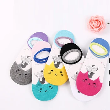 

10 Pairs Cute Harajuku Animal Women Socks Summer Cat Kitty Happy Ice-Silk Elastic Breathable Cute Ankle Girl Invisible Short Sox