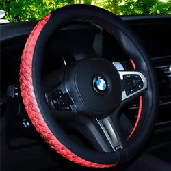 Red Универсальный кожаный автостайлинг крышка рулевого колеса автомобиля крышка общего спортивного типа вязальная ручка украшение салона автомобиля CAR014 - Название цвета: Red