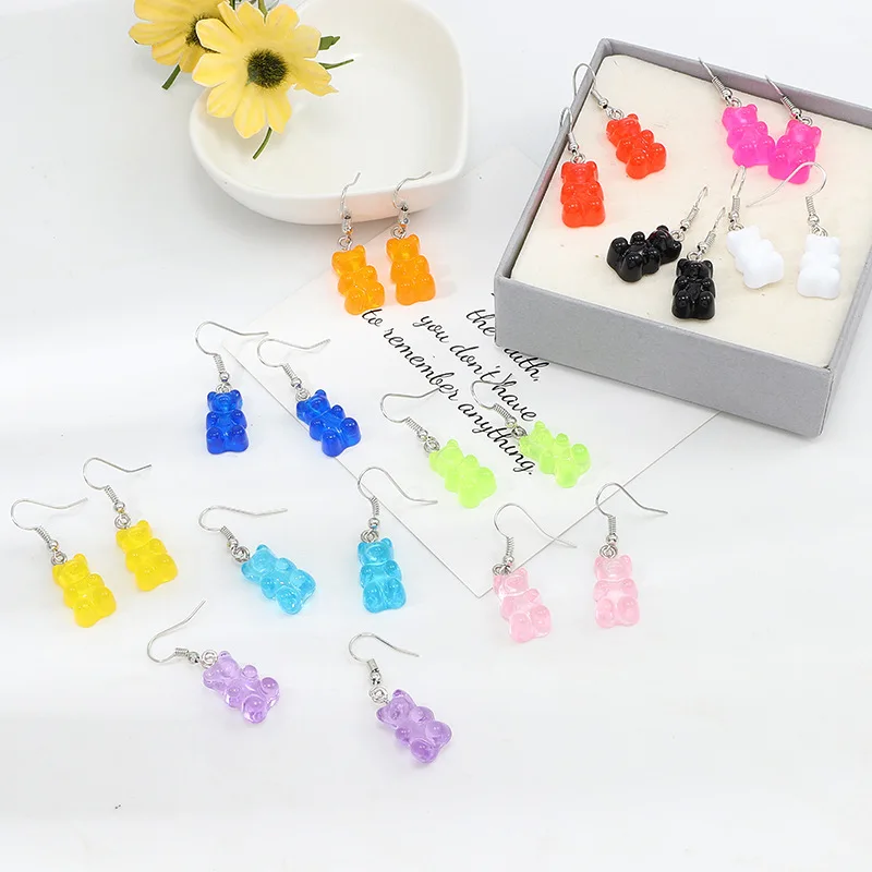 Candy Animal Gummy Bear Earrings Minimalism Cartoon Design Female Ear Hooks Jewelry Kids Gift
