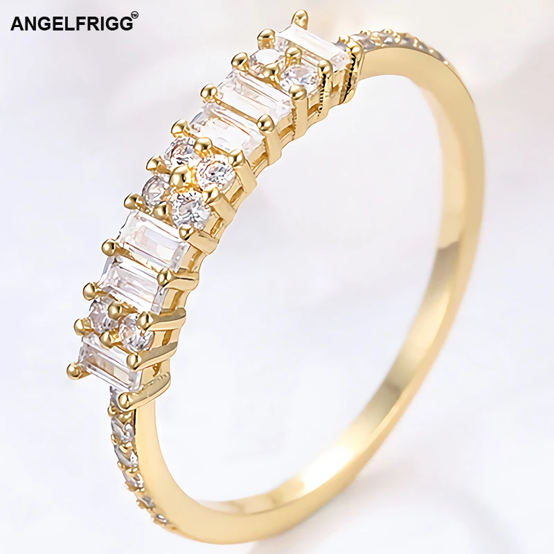 ANGELFRIGG новые кольца золотого цвета с AAA прозрачным кубическим цирконием для