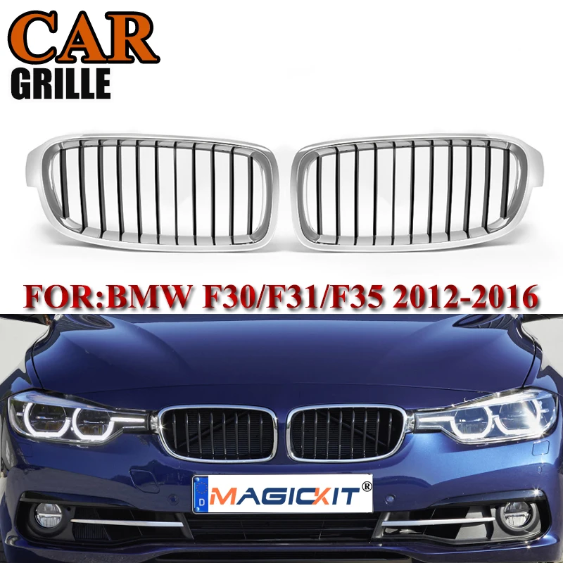 MagicKit for BMW F30 F31 F35 3 Series 2012- 1Pair Front Kidney Grill Grilles Chrome With Black Car Styling Racing Grille