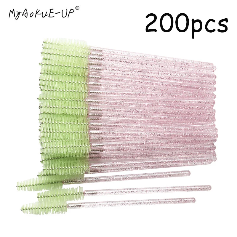 200pcs 200 шт./лот, одноразовая нейлоновая тушь для ресниц, палочка, аппликатор, кристальная ручка, кисть для ресниц, для наращивания ресниц, инструменты для макияжа, розовые кисти - Handle Color: 200pcs