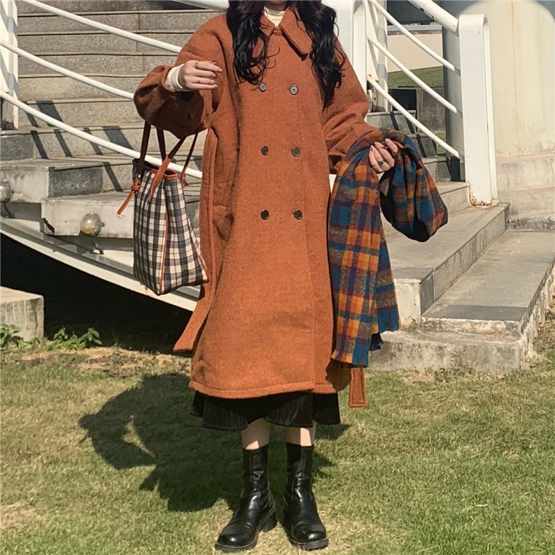 

Autumn And Winter Versatile Fashion Texture Solid Color Woolen Coat Mid-Length Jacket Coat Windbreaker