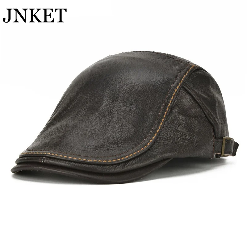JNKET, натуральная коровья кожа, мужская, женская, плоская кепка, зима, осень, берет, шапка, остроконечная Кепка, уличная, ветрозащитная, водонепроницаемая, Кепка