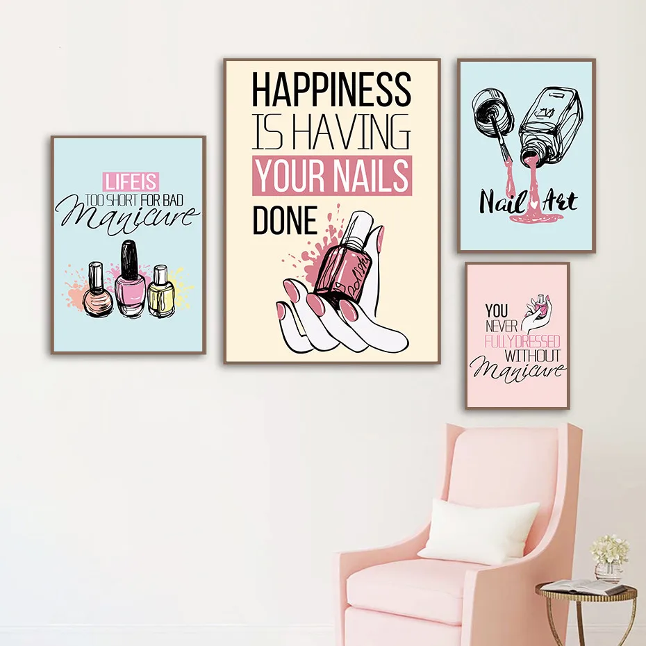 

Modern Female Fashion Canvas Painting Pink Nail Polish Picture Nail Art Poster And Print Home Decoration For Manicure Store