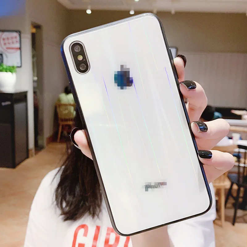 white Роскошный стеклянный чехол для телефона aurora для iPhone 11 pro max с логотипом карамельного цвета, закаленное стекло для iPhone 8 7 6 6s 7Plus XR XS max - Цвет: white
