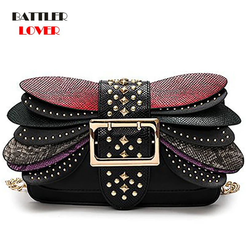 2019 Personality Rivets Dragonfly Wings Inclined Shoulder Bag Womens Fashion Color Chain Single Crossbody Bag Broadband handbag