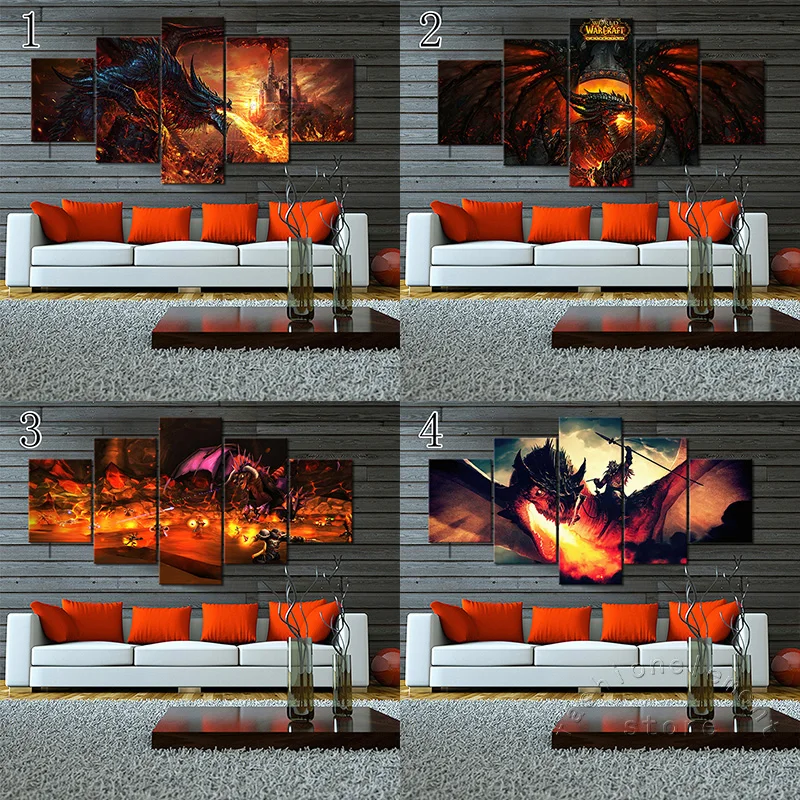 Без рамы 5 шт. WOW игры постер World of Warcraft Холст Картина Огненный Дракон стены
