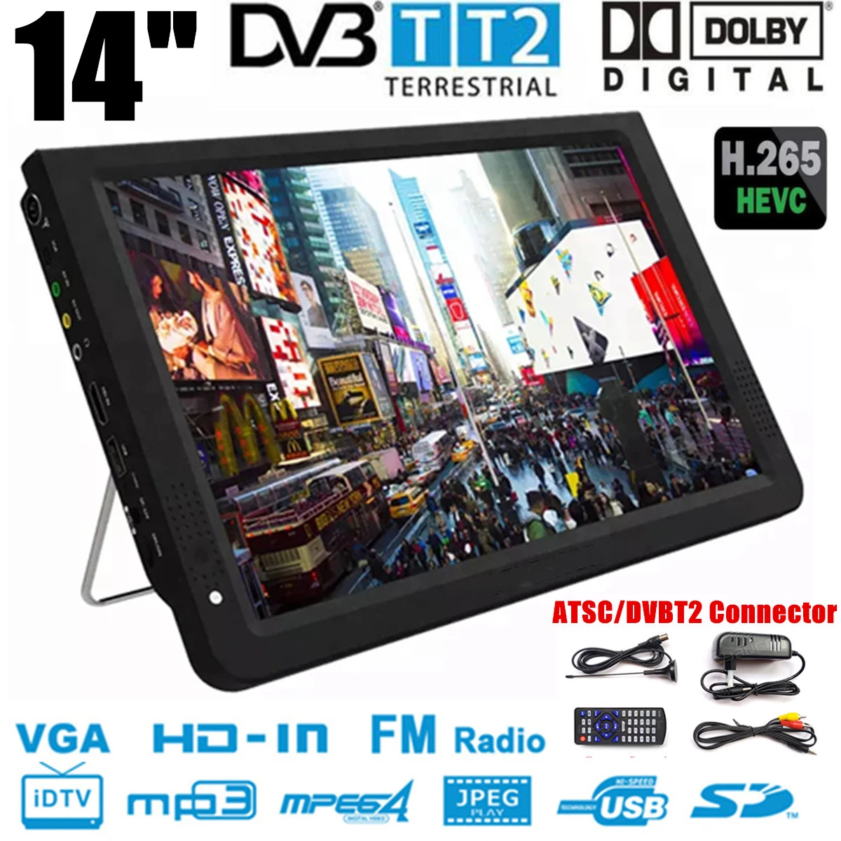 DVB-T2 de TV portátil HD D14, 14 pulgadas, ATSC, Digital televisión  analógica, Mini Televisor pequeño para coche, compatible con MP4AC3,  Monitor, HDMI - AliExpress