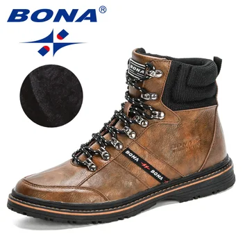 

BONA 2020 New Arrival Warm Snow Boots Men Lace Up Casual High Top Boots Man Plush Winter Footwear Masculino Anti-Slip Ankle Boot