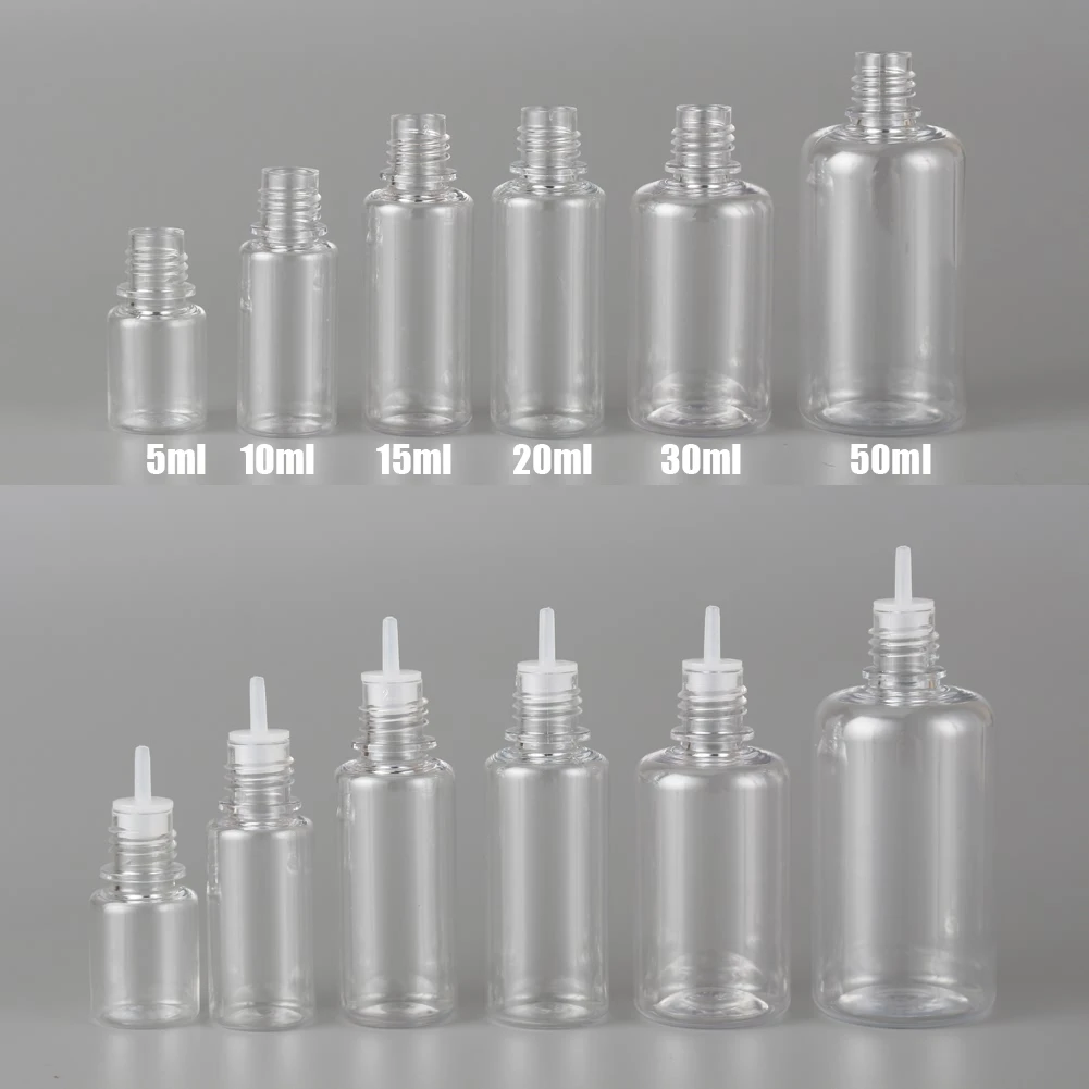 PET 투명 점적기 병, 빈 플라스틱 주스 아이 액체 리필 용기, 블랙 캡 점적기 팁, 10 개 X 5ML-100ML