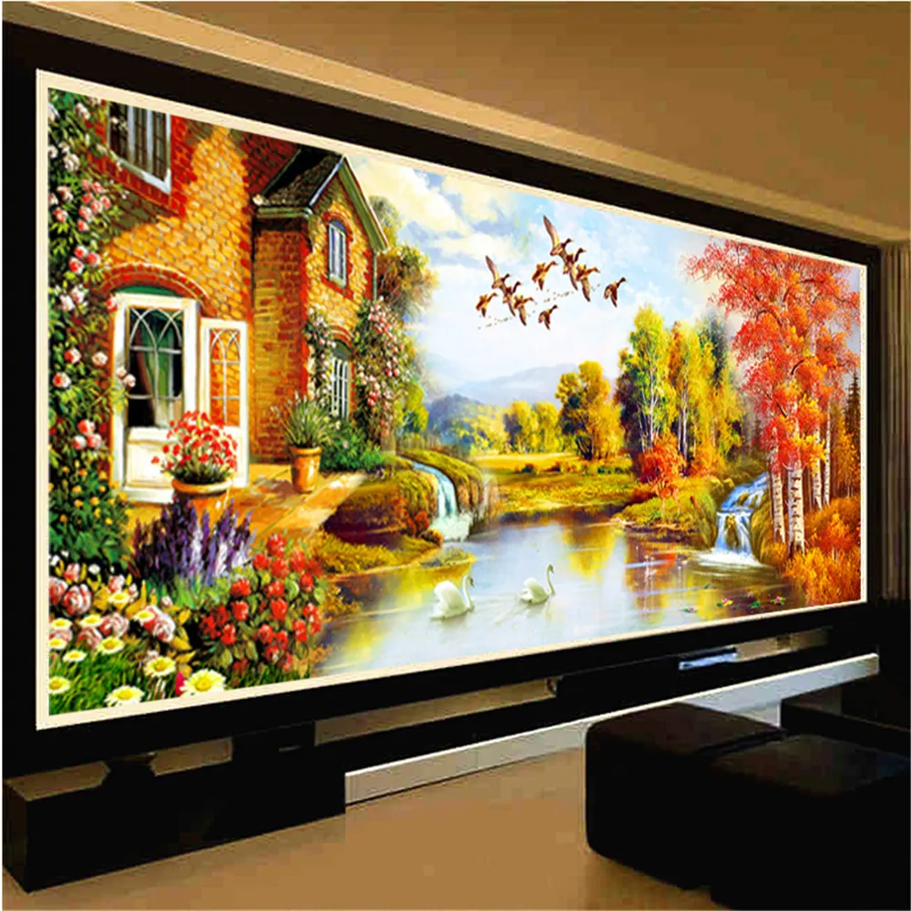 Набор для алмазной живописи 5D сделай сам вышивки крестиком Осенний дом от озера