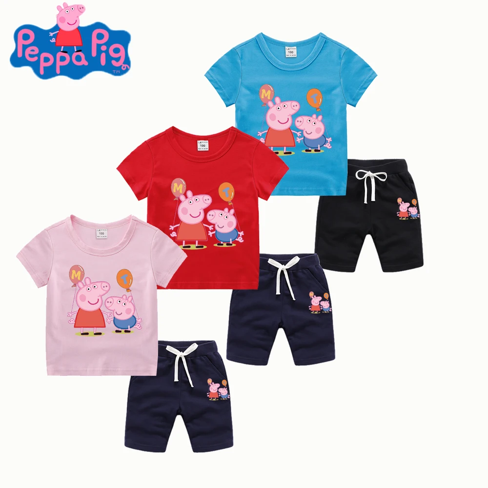 

Peppa Pig Baby Boys Clothes Set Cartoon Pig Kids Clothing Sets for Girls T-shirt+Short Pants 2pcs Summer Children Costume 2-7Y