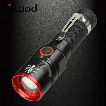 

1511 LED Flashlight XML-T6 2000LM Torch waterproof light Micro USB port lantern 4 Modes Zoomable for Camping Hiking