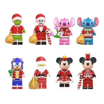 

8pcs/Set DISNEY Santa Claus Stitch Mickey Christmas Building Blocks Bricks Action Figure Model Christmas Toys for Boys Childrens