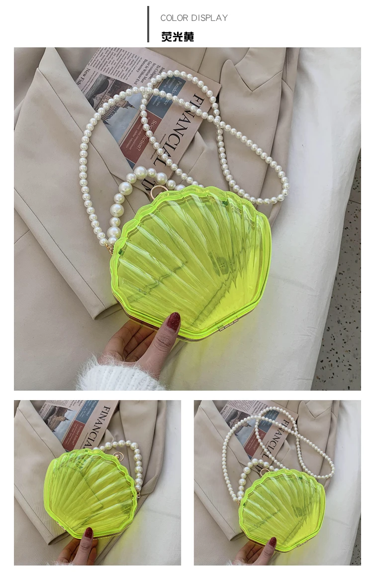 Transparent Acrylic Shell bag 2022 Fashion High quality PVC Women's Designer Handbag Pearl strap Shoulder Messenger Clutch Bag