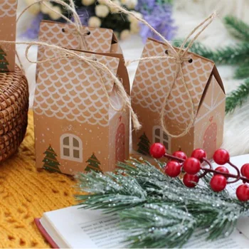 

House Shape Christmas Paper Candy Gift Boxes Cookie Packing Box Christmas Party Decoration Navidad Wedding Baby Shower Supplies