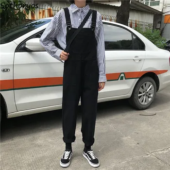 

Jumpsuits Women Retro Loose Student Korean Style Strap Denim Jumpsuit Womens Fashion Simple Solid All-match Casual Chic Trousers