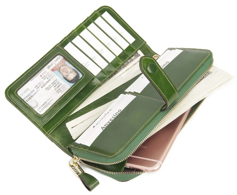 Samona женский RFID Блокировка из натуральной кожи на молнии Женский кошелек, клатч держатель для карт женский большой емкости браслет телефон кошелек