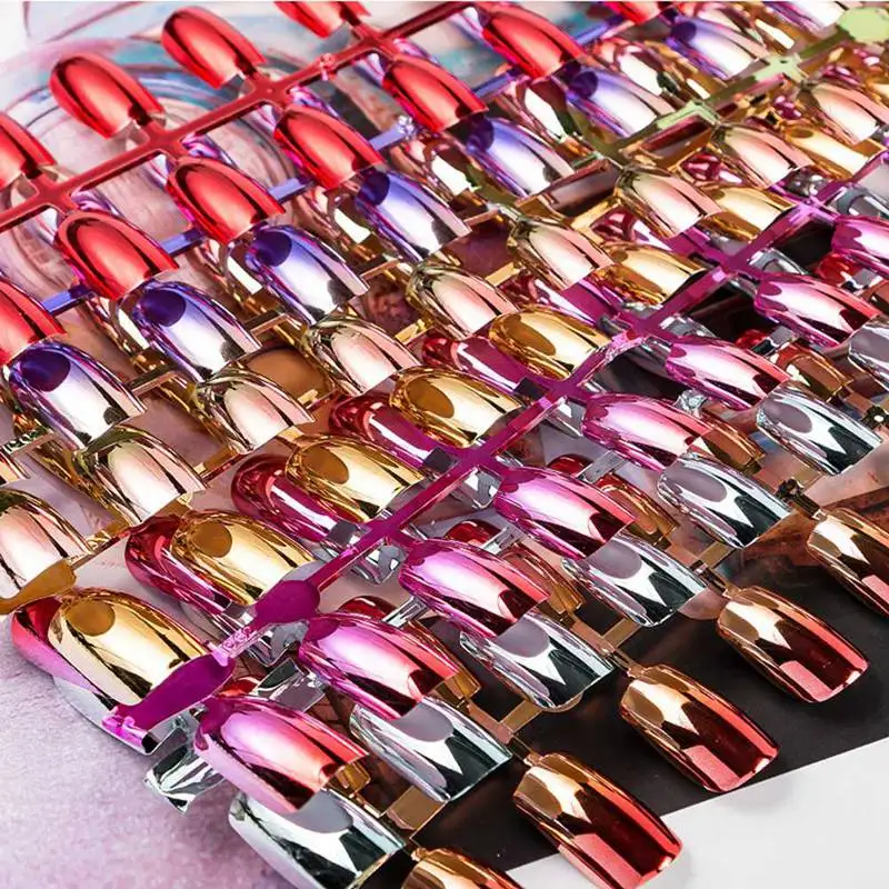 

24pcs/set Mirror False Nails Holographic Laser Full French False Fake Nail Tips Drop Shipping