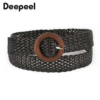 

Deepeel 1pc 3cm*105cm Women Soft Leather Openwork Weaving Belt Leisure Style Square and Round Buckle Girdle for Jeans Coat YB661