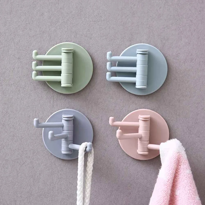 1PCS Multi-functional Rotating Hook Kitchen Bathroom Wall Storage Strong Viscose Towel Rack Hole Punched Seemless Adhesive Hook