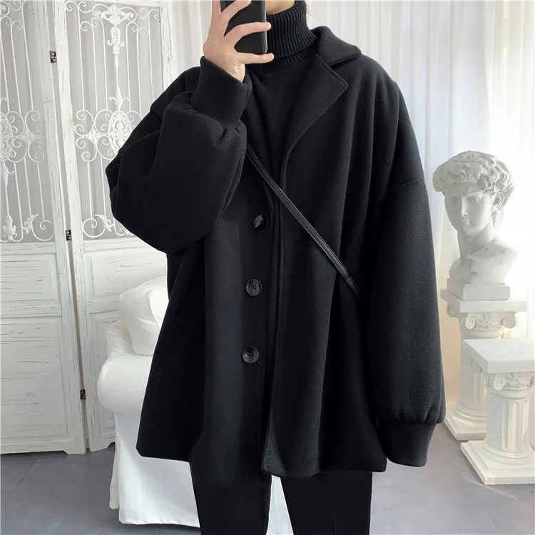 Winter Thick Woolen Coat Men Warm Fashion Solid Color Casual Woolen Jacket Man Wild Loose British Wind Woolen Coat Male M-2XL