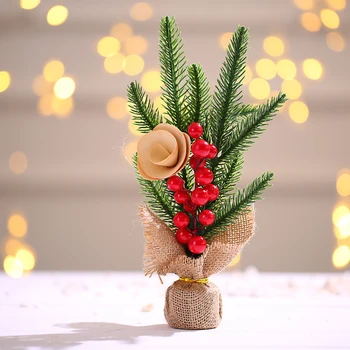 

Kids Gift Craft Christmas Tree Ornament Desktop Standing Home Decor Party Photo Props Miniature With Wooden Base Pine Needle