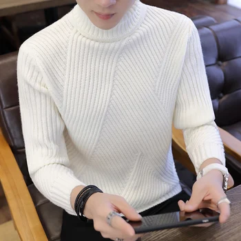 

Winter Turtleneck Warm Sweater Men Turtleneck Brand Men Sweaters Slim Fit Pullover Men Knit Male Double Neck Pop
