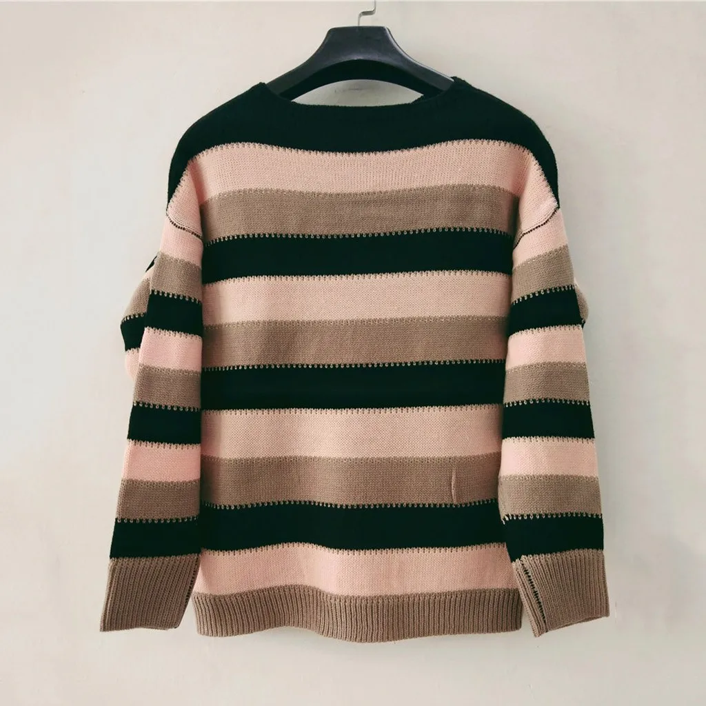 Oversize Sweater Women Batwing Long Sleeve Loose Pullover Black O-neck Striped Thick Sweater Women Plus Size Oct