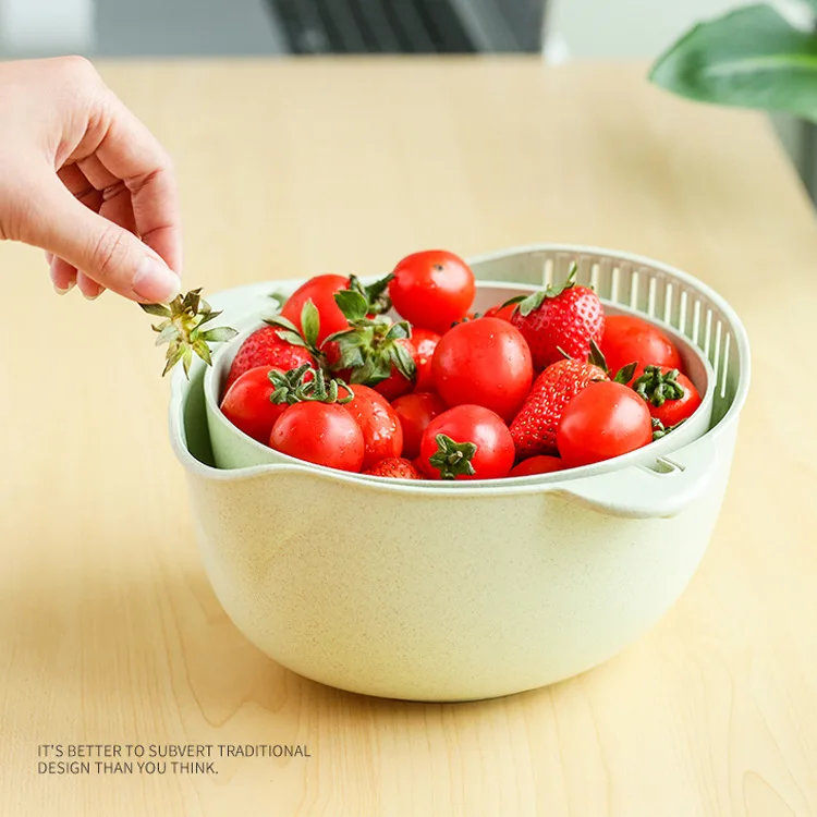 Вращающаяся двухслойная сливная корзина из пшеничной соломы кухонная моющаяся