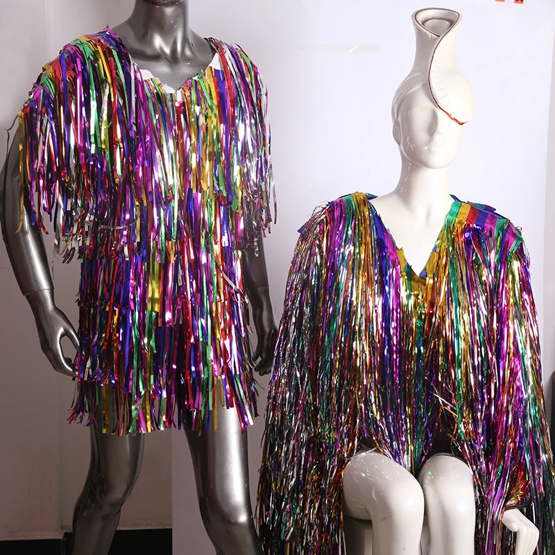 Fashion Rainbow Cascade Tinsel Jacket New Party Glitter Metallic Foil