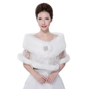 

Bride Wedding Shawl Autumn Winter Plush Lace Rhinestone Shawls Cape Scarf AXYD