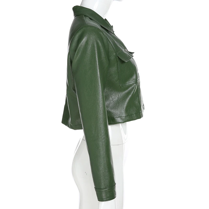 Very best  Sweetown Bomber Leather Jackets Long Sleeve Women Coats Pocket Short Outerwear Fashion 2019 Autumn 