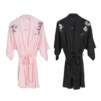 

Ladies Fashion Rose Print Loose Belt Waist Mini Long Sleeve Sexy Pajamas Robe Sleepwear Homewear Female Elegant Fashion Women Ro