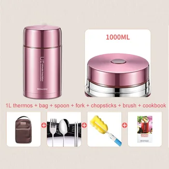

1000ml Food Thermal Jar Vacuum Insulated Soup Thermos Containers 18/8 Stainless Steel Lunch Box with Folding Spoon