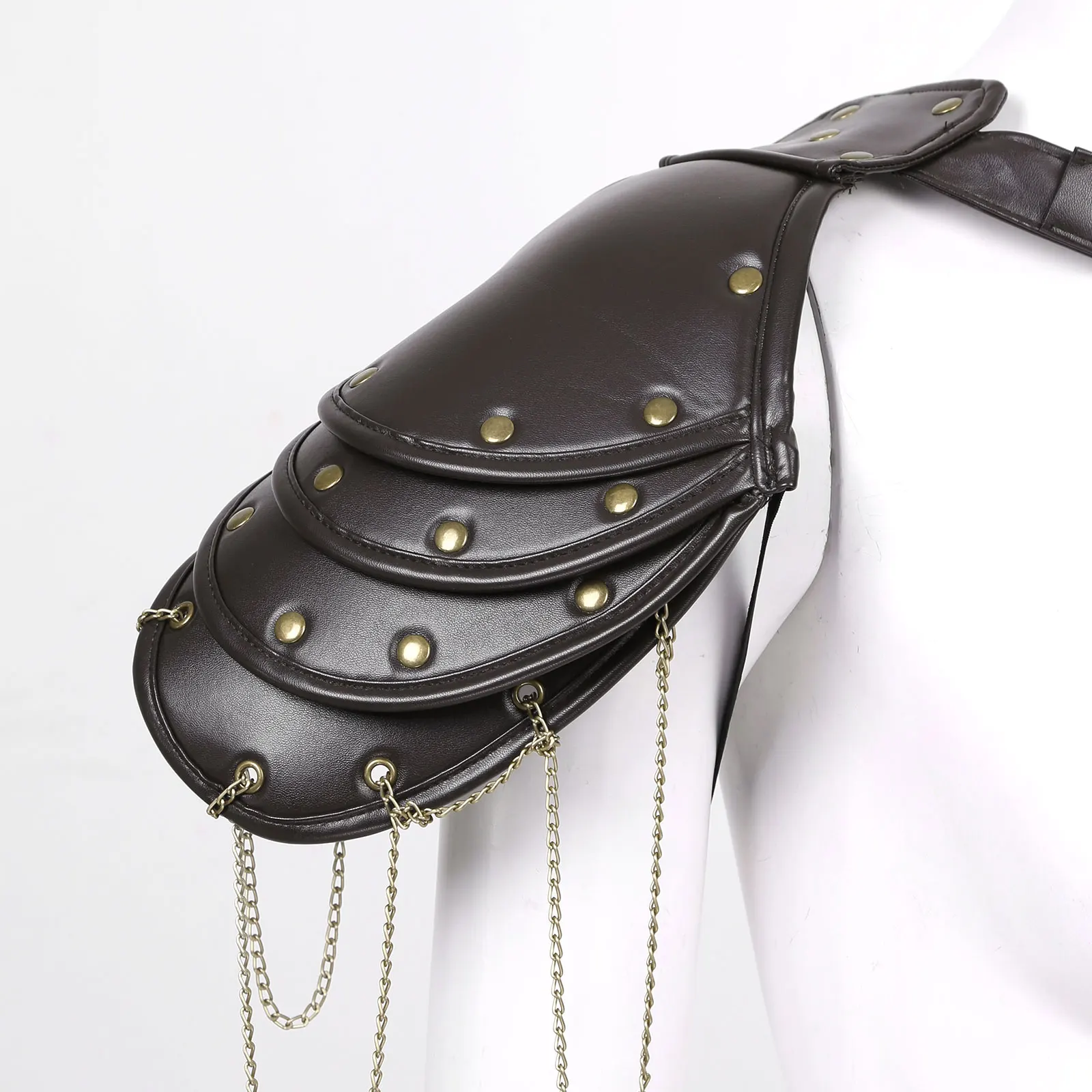 Unisex Gothic Steampunk PU Single Shoulder Shawl Armors Arm Strap Set Adjustable Metal Rivets Shoulder Armors Cosplay Costume