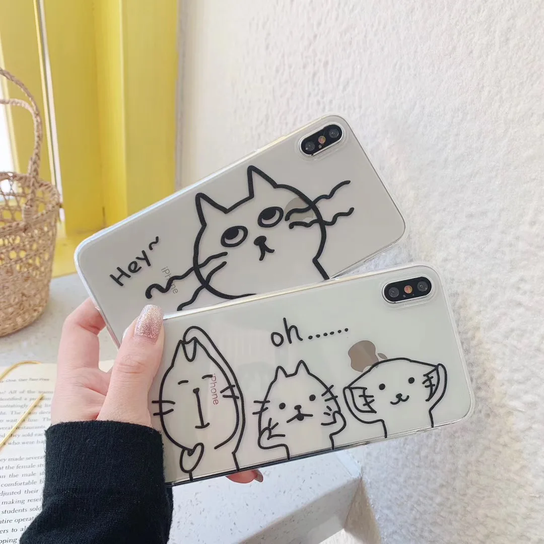 

Cute cartoon Innovation face cat funny phone case for iphone Xs MAX XR X 6 6s 7 8 plus clear soft TPU back cover