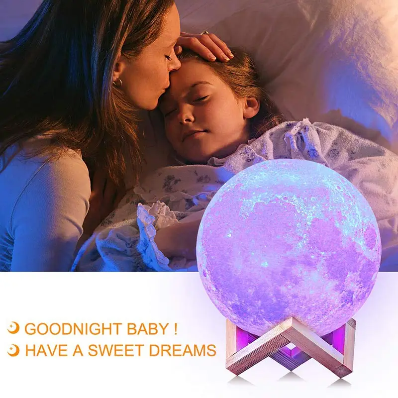 3D Print Rechargeable Moon Lamps LED Night Light  3Color Tap Control Lights 16 Colors Change Remote Touch Switch Moon Light Gift