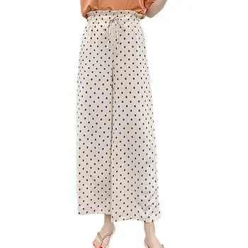 

Z 2019 Summer Pants Women Fashion Bud High Waist Chiffon Dot Wide-legged Pants Nine-point Loose Casual Pants pantalon femme -