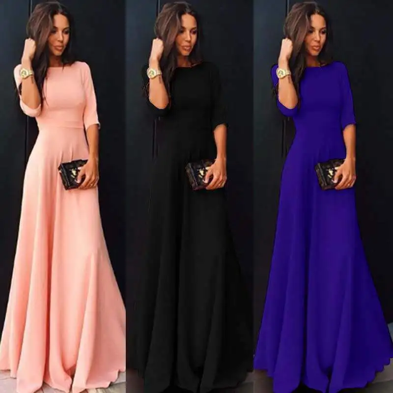 Big Size Retro Women Vintage Long Dress Zipper Half Sleeve Maxi Dress  High Waist Big Swing Elegant Evening Party Dress S-2XL