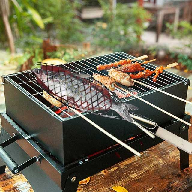 Hordozható Nem Stick Hal Grillező Kosár Fogantyúval Csirkehús Bbq Mesh Clip Diy Barbecue Szerszám Sült Kiegészítők Kültéri - Image 2