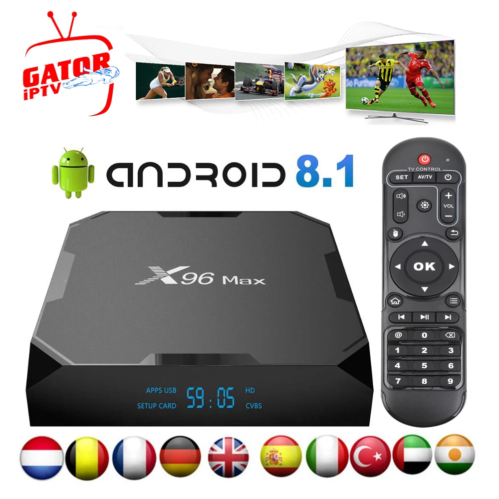 X96 Max Smart tv Box с 1 год Gator IP tv подписка 6700+ Live КАНАЛЫ Android8.1 телеприставка 4K HD медиаплеер IPTV коробки