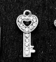 

10pcs Rhinestone Key Hang Pendant, Hang Charm Fit Necklaces Chain DIY accessory zinc alloy